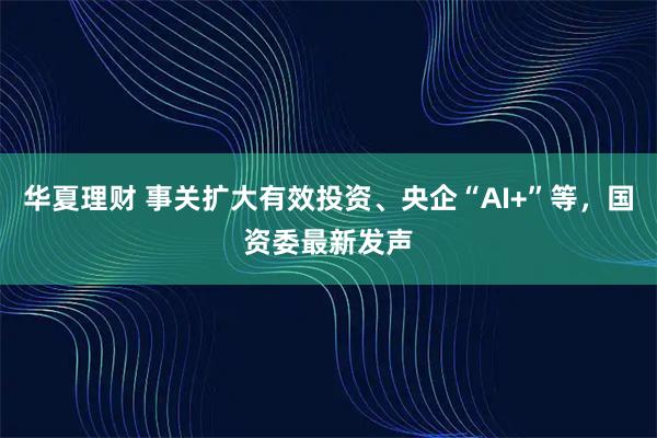 华夏理财 事关扩大有效投资、央企“AI+”等，国资委最新发声