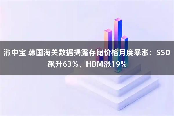 涨中宝 韩国海关数据揭露存储价格月度暴涨：SSD飙升63%、HBM涨19%